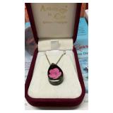 Teardrop Pendant Pink Rose set Resin on 925 Chain