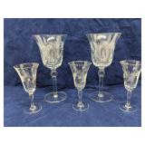 Colony etched glass goblets, 2 sizes