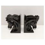 Pair of black ceramic horse head book ends
