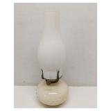 Vintage oil lamp w/ chimney. White hobnail base