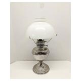 Metal silvertone hurricane lamp