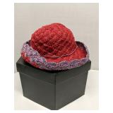 Red & Purple woven women's hat in box