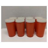 Set of 8 orange & white plastic tumblers