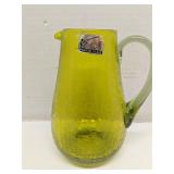 Green crackle glass pitcher, handcrafted