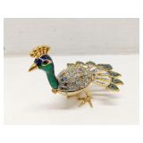 Peacock Hinged Trinket Box Enamel & Rhinestones