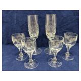 2 Mikasa champagne glasses & 4 cordial glasses