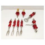 Red Acrylic handle Wine & Cheese set