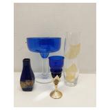 Group of blue & clear glass items