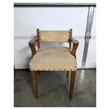 Vintage wood low back chair w/ padded upolstery