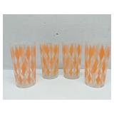Set of 4 orange diamond pattern glasses