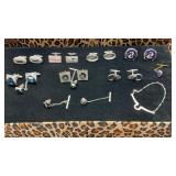 Group of Silver Tone Cuff Links & Tie Bars & Pins