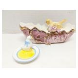 Small planter w/ bird & small decorative plate