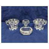 2 glass candle holder & 2 glass salt cellars