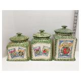 3 piece green and white canister set