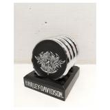 Set of 4 Harley Davidson coasters on stand