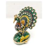 Peacock Hinged Trinket Box Enamel & Rhinestones