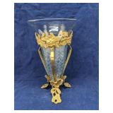 Brass and pressed glass vase 10'