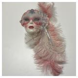 Ceramic Wall Hanging Mask w/ Pink & White Feathers
