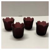 4 Tulip Shape Purple/Red-Pink Glass Tealight Hold