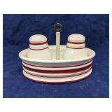 Red & white salt pepper shakers in oval holder