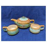 Pottery Drip Glaze Teapot and 2 Cups, Japan