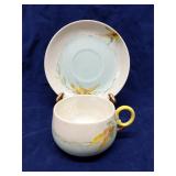 Limoge hand painted tea cup & saucer, signed