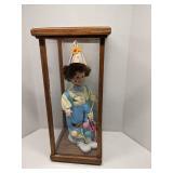 Clown doll in wood & acryllic display cabinet