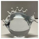 Murano Style Clear Art Glass Puffer Fish Sculpture