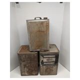 3 Vintage 5 gal. oil cans