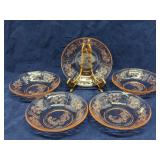 (5) Sharon Cabbage Rose Depression Glass Bowls