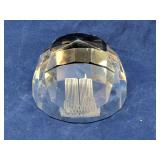 World Trade Center cut glass paperweight