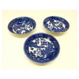 (3) Kikusa Blue & White 5' bowls, occupied Japan