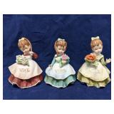 Lot of 3 Lefton GIrl of the Month figurines