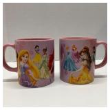 2 Disney Princess Pink Ceramic Mugs w/ Princesses