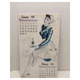 Pepsi Cola girl on ice skakes 1950 calendar