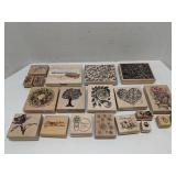 Group of wood mounted rubber stamps crafting