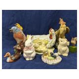 Group of animal figurines - Cats, birds & bunnies