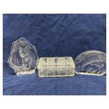 Lot of 3 glass art pieces - Wolf, Dolphin &