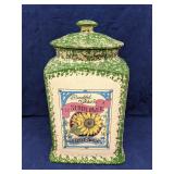 Green & White ceramic cannister 'Sunflowers'