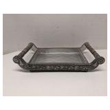 Ornate wood tray w/ metal overlayed