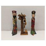 Lot of 3 Asian figures, 2 are resin & one is wood