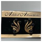 Gold Tone Pierced Earrings with Black Stone