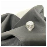 Ornate Sugar Skull / Biker Silver Tone Metal Ring