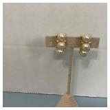 Gold Tone Faux Pearls & Rhinestones Earrings