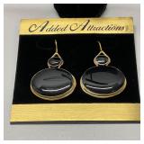 Hoop Drop Earrings Black in a Gold Tone Setting