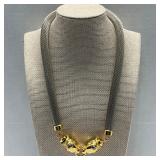 Weaved Metal Mesh Collar Necklace Silver Tone