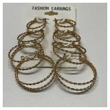 4 Pair of Golden Twisted Hoop Earrings Gold Tone