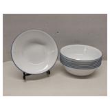 Set of 7 Corelle cereal bowls, blue rim
