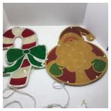 Lot of 2 Christmas 17 in Lighted Santa and Cane