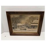 Framed print 'Home to Thanksgiving' Currier & Ives
